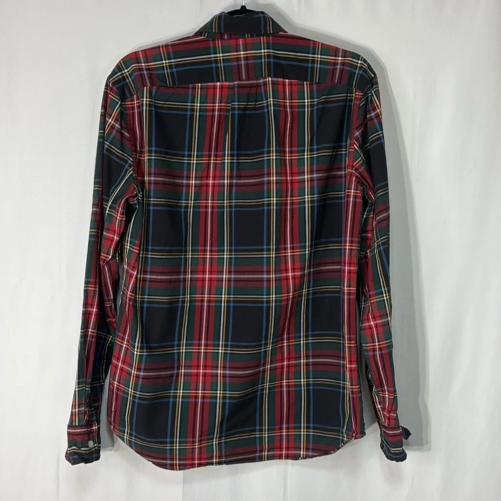 👛 J.Crew, slim stretch, black and red plaid organic cotton button down: